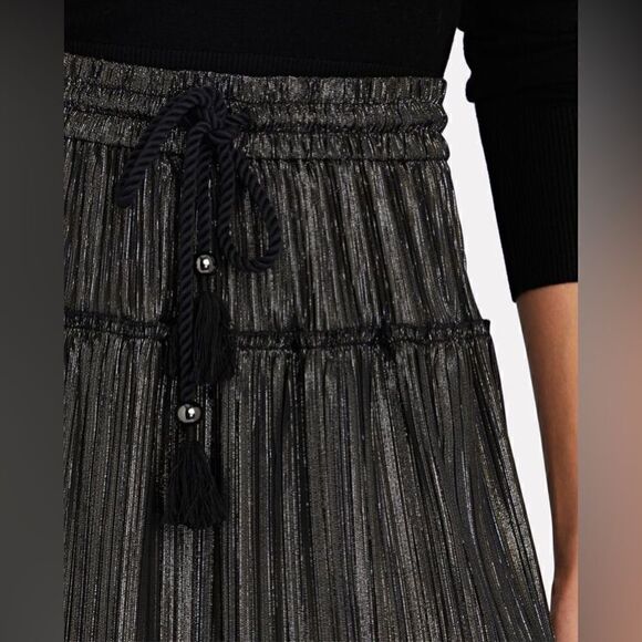 A.L.C. NWT Carter Pleated Mini Skirt Black Gold Silver Size 6 - Picture 9 of 16